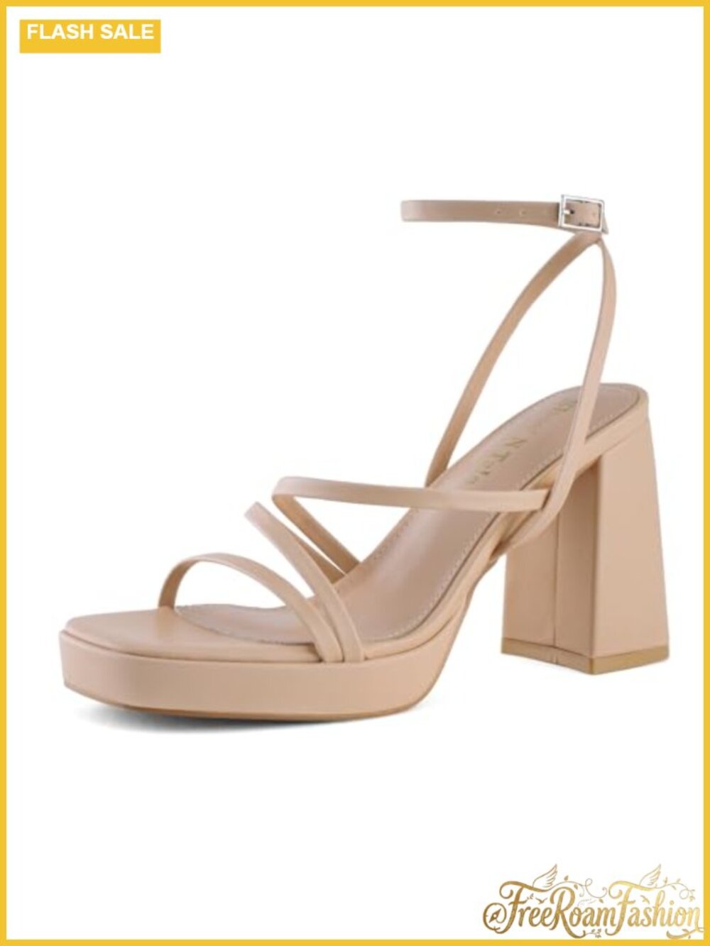 Shoe'N Tale Strappy Heels Chunky Platform Sandals Mid-Heel Ankle Strap Square